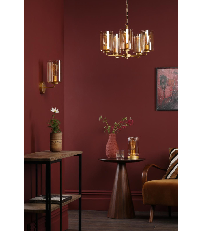 Daylin Wall Light Satin Gold and Amber Ribbed Glass-5