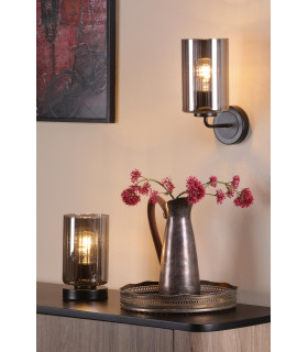 Daylin Table Lamp Satin Black and Smoked Ribbed Glass-2
