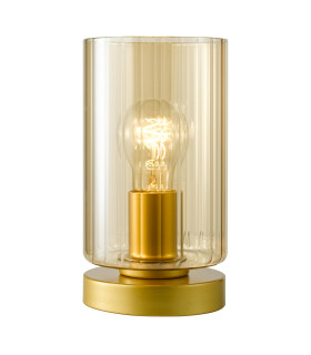 Daylin Table Lamp Satin Gold and Amber Ribbed Glass-1