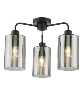 Daylin 3 Light Semi-Flush Satin Black and Smoked Ribbed Glass-1