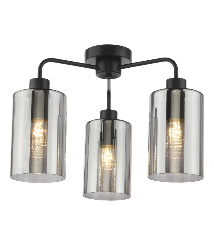 Daylin 3 Light Semi-Flush Satin Black and Smoked Ribbed Glass-1