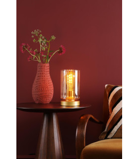 Daylin Table Lamp Satin Gold and Amber Ribbed Glass-2