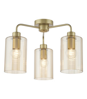 Daylin 3 Light Semi-Flush Satin Gold and Amber Ribbed Glass-1
