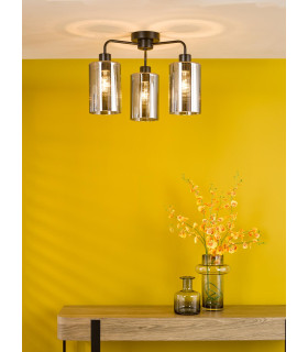 Daylin 3 Light Semi-Flush Satin Black and Smoked Ribbed Glass-2
