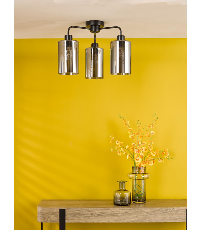Daylin 3 Light Semi-Flush Satin Black and Smoked Ribbed Glass-3