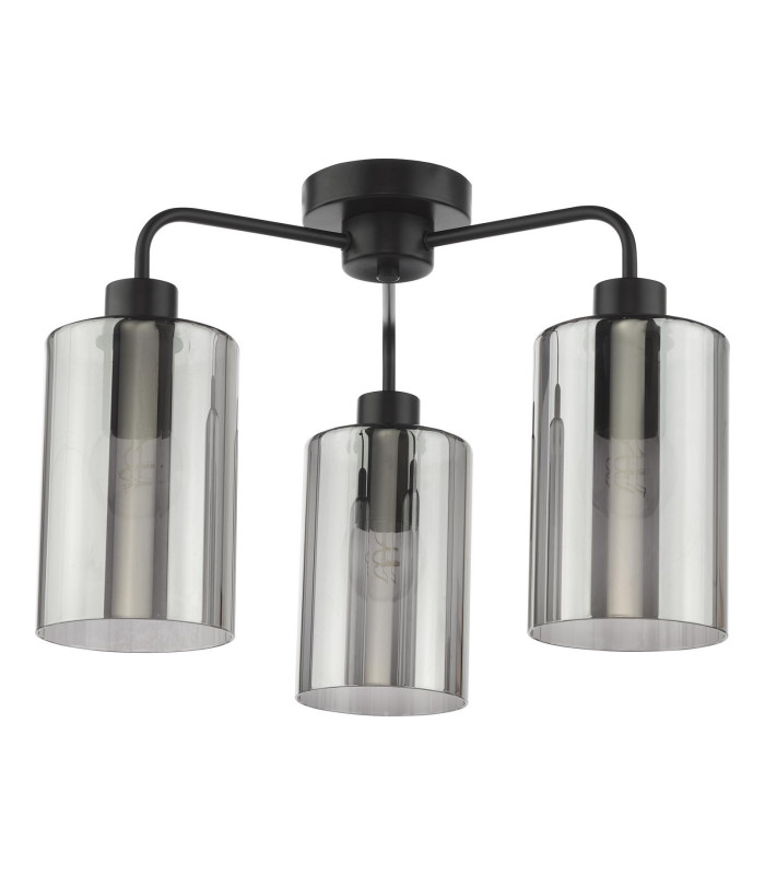 Daylin 3 Light Semi-Flush Satin Black and Smoked Ribbed Glass-5