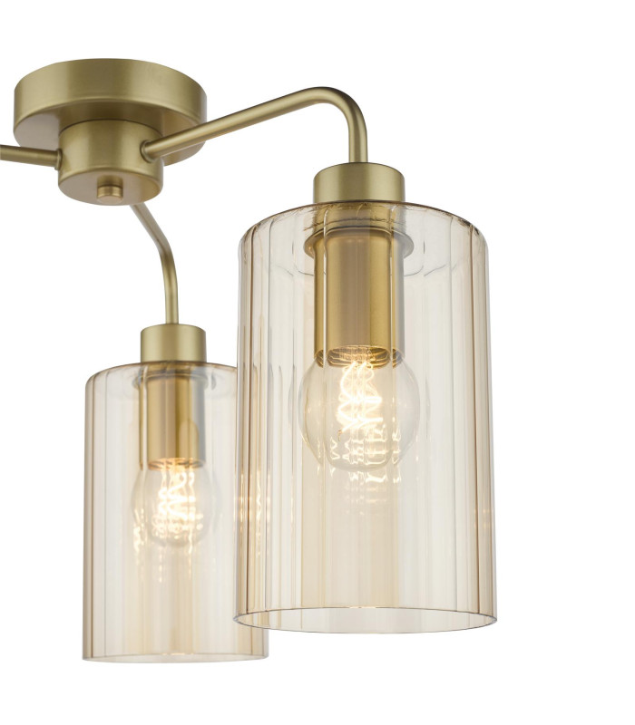 Daylin 3 Light Semi-Flush Satin Gold and Amber Ribbed Glass-6