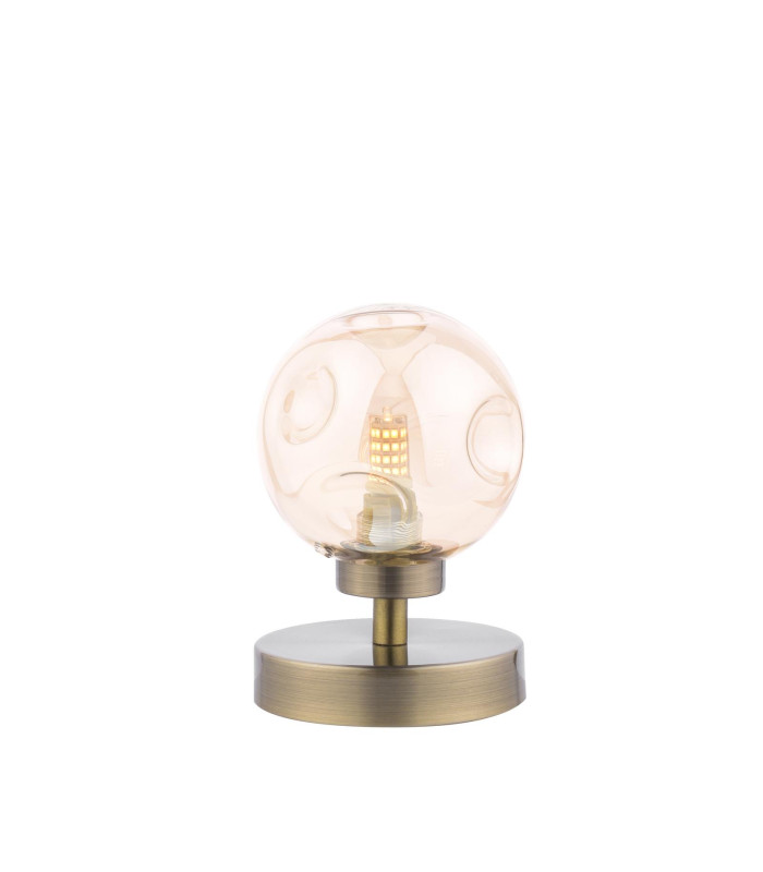 Esben Touch Table Lamp Antique Brass With Closed Organic Amber Glass