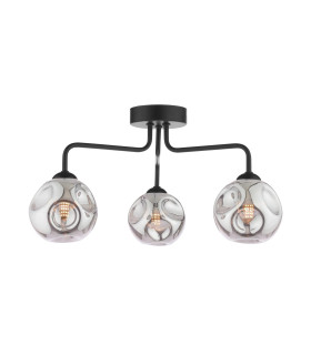 Feya 3 Light Semi Flush Ceiling Matt Black With Closed Organic Smoked Glass