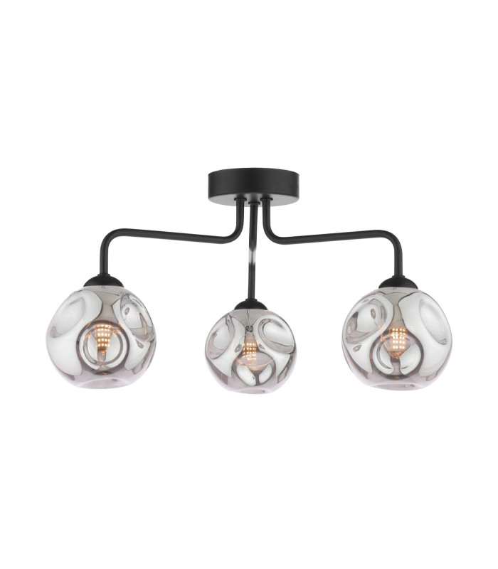 Feya 3 Light Semi Flush Ceiling Matt Black With Closed Organic Smoked Glass