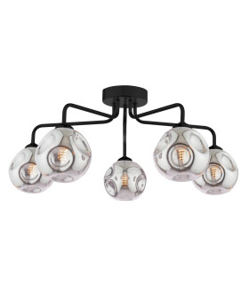 Feya 5 Light Semi Flush Ceiling Matt Black With Closed Organic Smoked Glass