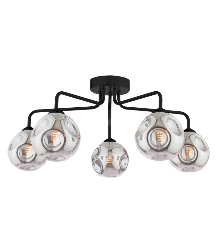 Feya 5 Light Semi Flush Ceiling Matt Black With Closed Organic Smoked Glass