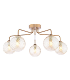 Feya 5 Light Semi-Flush Antique Bronze With Twisted Amber Glass