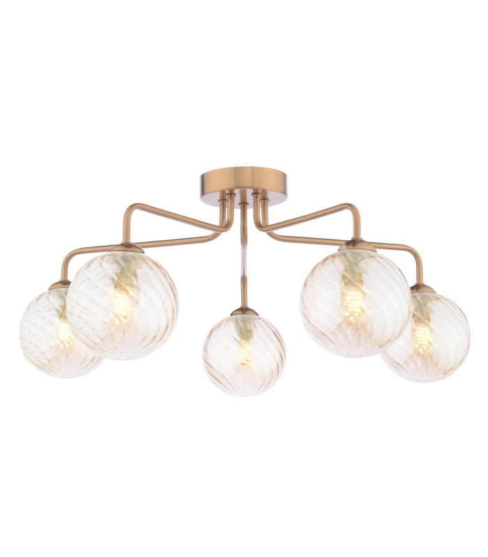 Feya 5 Light Semi-Flush Antique Bronze With Twisted Amber Glass