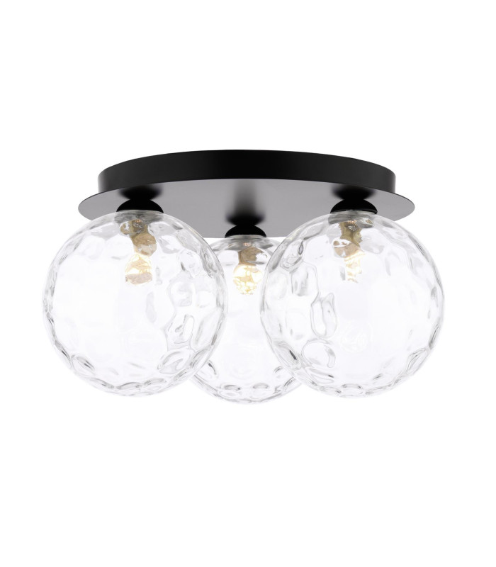 Foley 3 Light Flush Matt Black With Clear Dimpled Glass-1