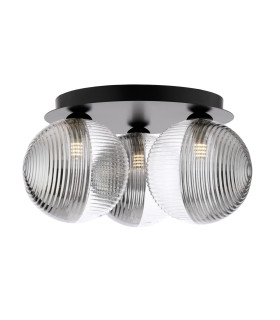 Foley 3 Light Flush Matt Black With Smoked/Clear Ribbed Glass-1