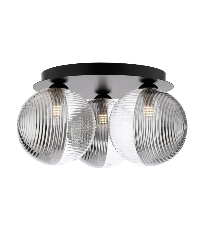 Foley 3 Light Flush Matt Black With Smoked/Clear Ribbed Glass-1
