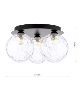 Foley 3 Light Flush Matt Black With Clear Dimpled Glass-2