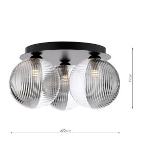 Foley 3 Light Flush Matt Black With Smoked/Clear Ribbed Glass-2