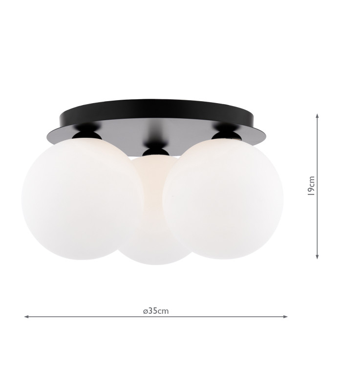 Foley 3 Light Flush Matt Black With Opal Glass-2