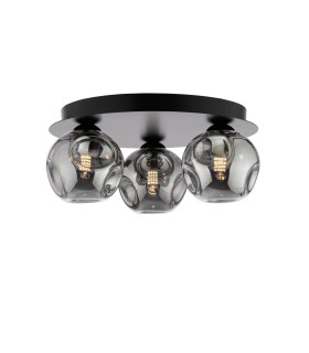 Foley 3 Light Flush Matt Black With Closed Organic Smoked Glass-1
