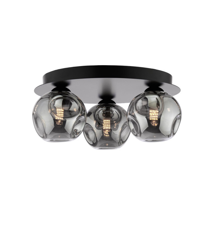 Foley 3 Light Flush Matt Black With Closed Organic Smoked Glass-1