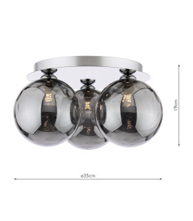 Foley 3 Light Flush Polished Chrome With Smoked Dimpled Glass-2
