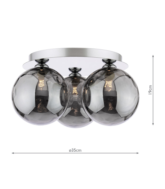 Foley 3 Light Flush Polished Chrome With Smoked Dimpled Glass-2