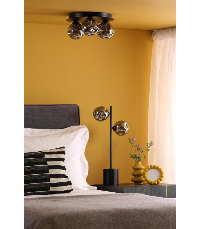 Foley 3 Light Flush Matt Black With Closed Organic Smoked Glass-3