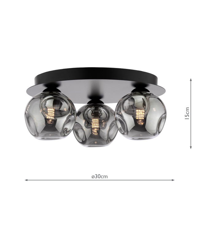 Foley 3 Light Flush Matt Black With Closed Organic Smoked Glass-4