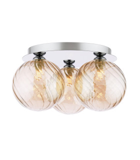 Foley 3 Light Flush Polished Chrome With Twisted Amber Glass-1