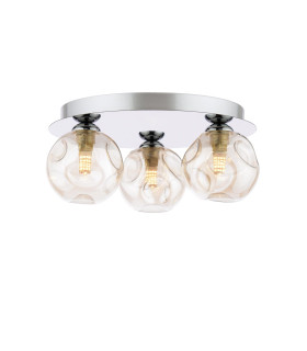 Foley 3 Light Flush Polished Chrome With Closed Organic Amber Glass-1