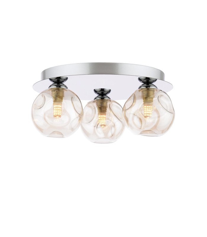 Foley 3 Light Flush Polished Chrome With Closed Organic Amber Glass-1