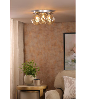 Foley 3 Light Flush Polished Chrome With Twisted Amber Glass-2