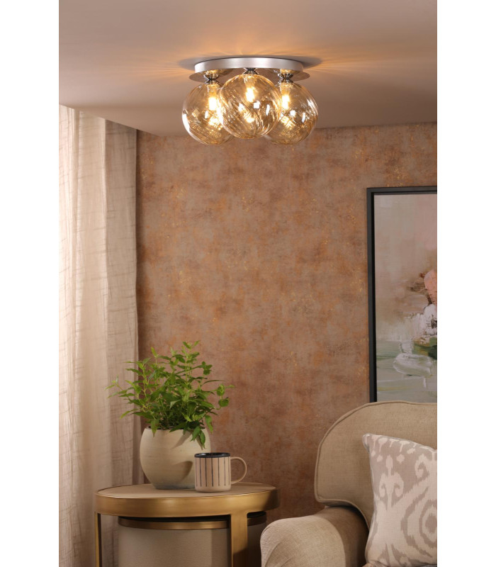 Foley 3 Light Flush Polished Chrome With Twisted Amber Glass-2