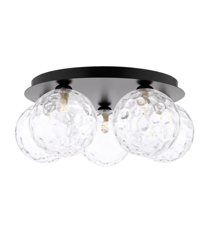 Foley 5 Light Flush Matt Black With Clear Dimpled Glass-1