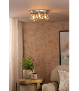 Foley 3 Light Flush Polished Chrome With Closed Organic Amber Glass-2
