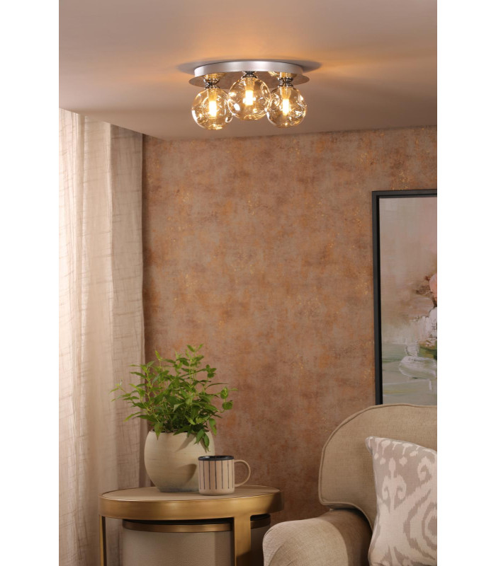 Foley 3 Light Flush Polished Chrome With Closed Organic Amber Glass-2