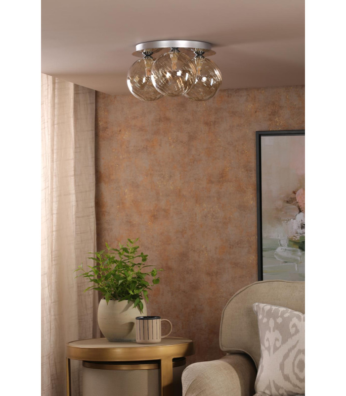 Foley 3 Light Flush Polished Chrome With Twisted Amber Glass-3