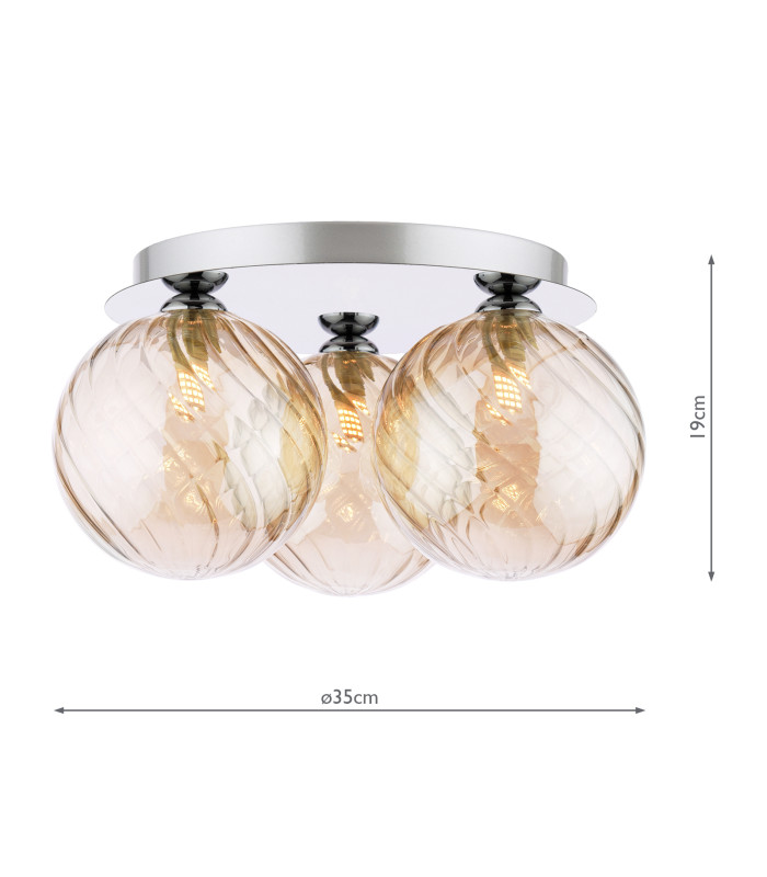 Foley 3 Light Flush Polished Chrome With Twisted Amber Glass-4