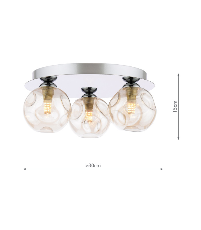 Foley 3 Light Flush Polished Chrome With Closed Organic Amber Glass-4
