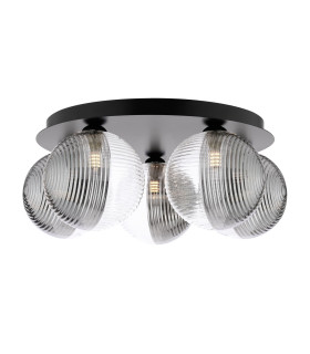 Foley 5 Light Flush Matt Black With Smoked/Clear Ribbed Glass-1