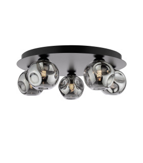 Foley 5 Light Flush Matt Black With Closed Organic Smoked Glass-1