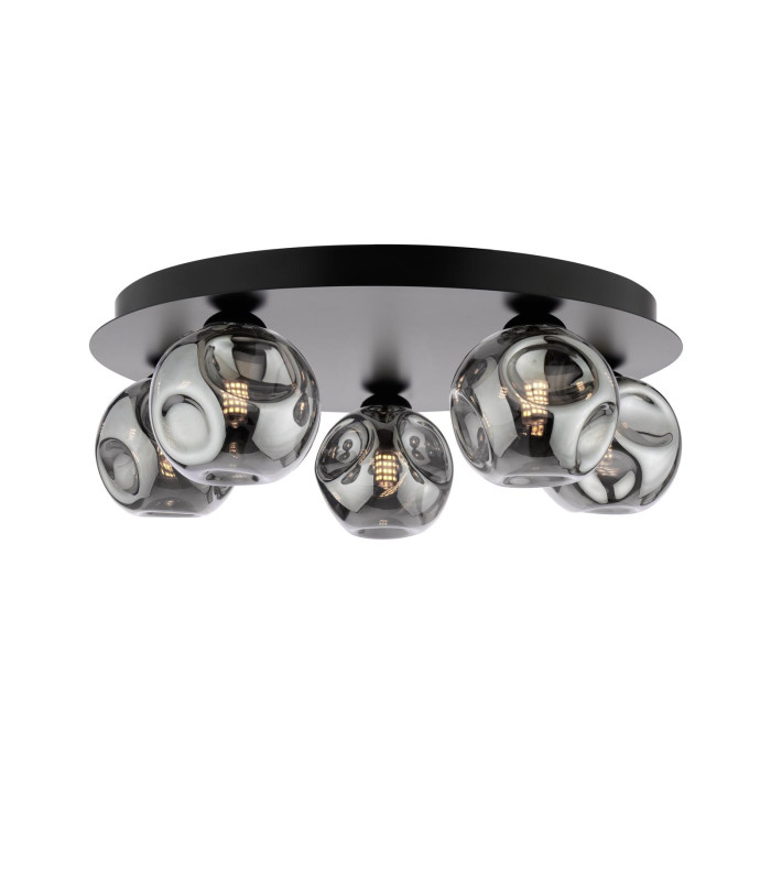 Foley 5 Light Flush Matt Black With Closed Organic Smoked Glass-1