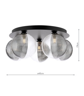 Foley 5 Light Flush Matt Black With Smoked/Clear Ribbed Glass-2