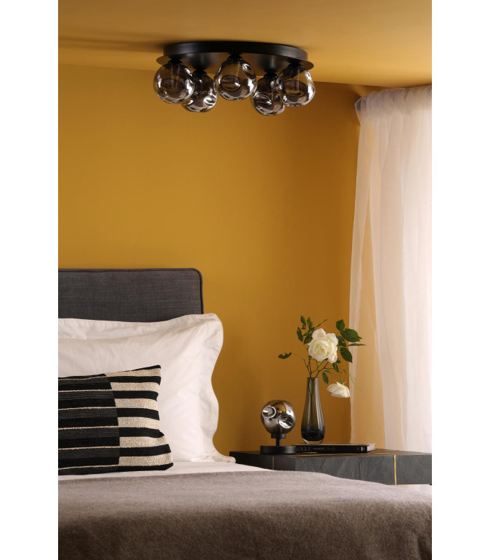 Foley 5 Light Flush Matt Black With Closed Organic Smoked Glass-3