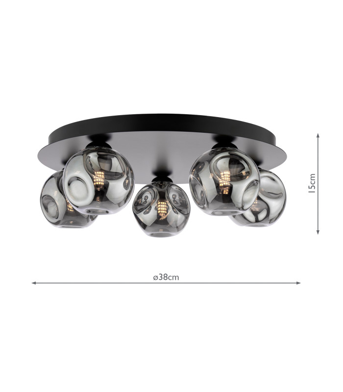 Foley 5 Light Flush Matt Black With Closed Organic Smoked Glass-4