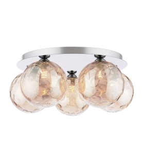 Foley 5 Light Flush Polished Chrome With Amber Dimpled Glass-1