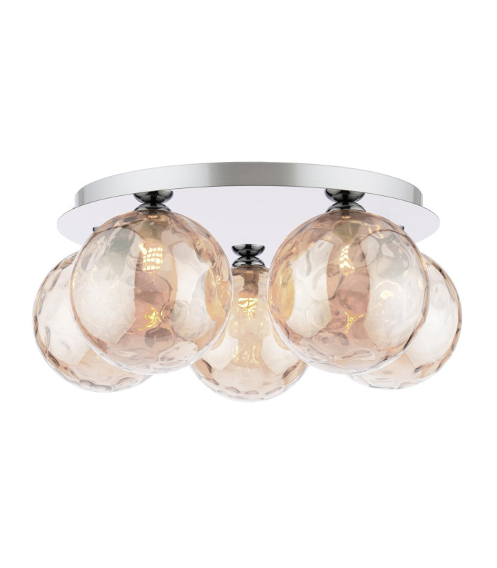 Foley 5 Light Flush Polished Chrome With Amber Dimpled Glass-1