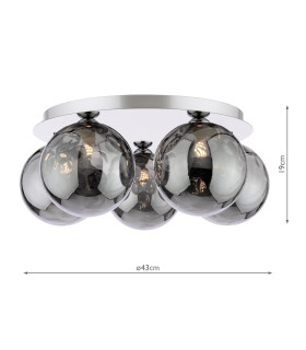 Foley 5 Light Flush Polished Chrome With Smoked Dimpled Glass-2